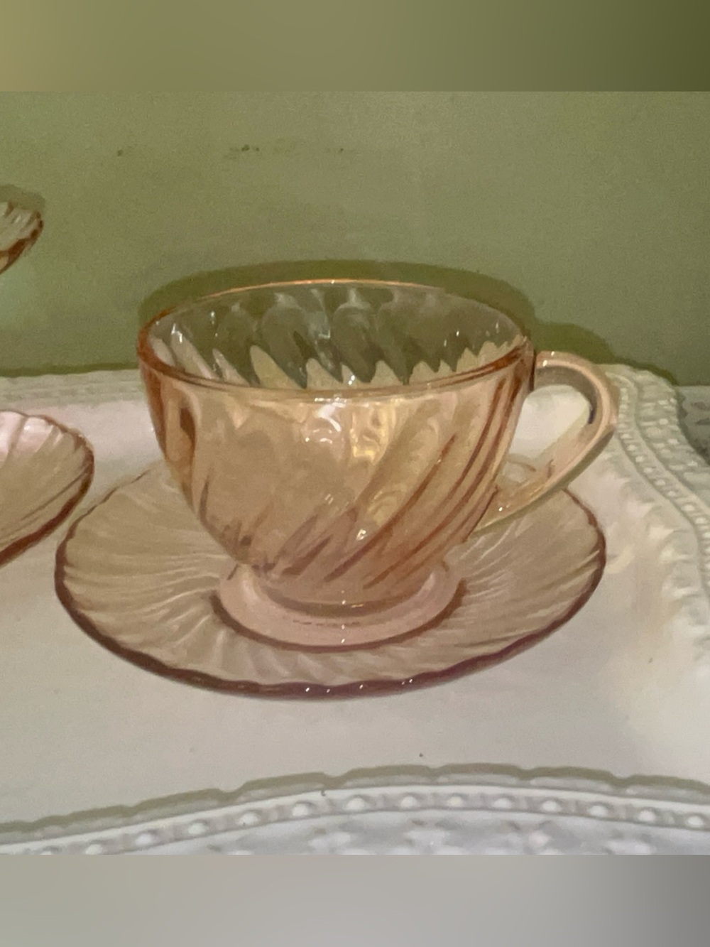 Arcoroc France Rosaline Pink Swirl tea cup Set of 3